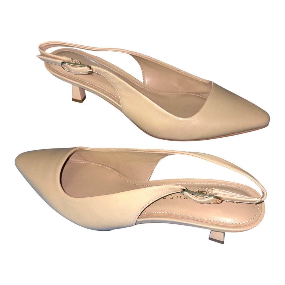 Marc Fisher Kory Beige Leather Slingback Pumps Low Kitten Heel size 8M NEW